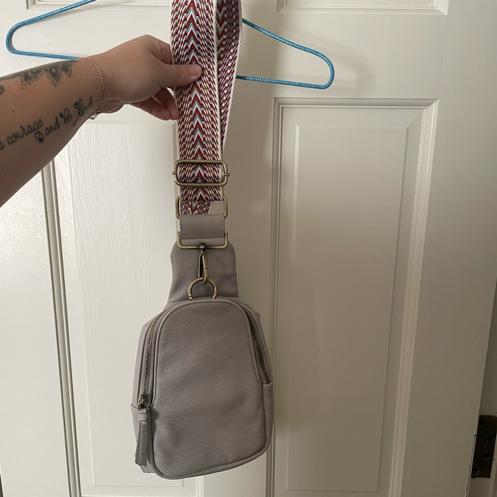 Anthropologie Light Gray Crossbody with Chevron Strap